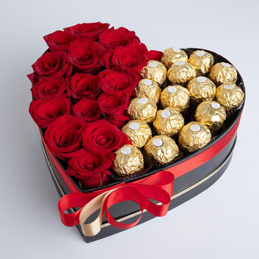 Red Roses & Ferrero Rocher in Heart-Shaped Box